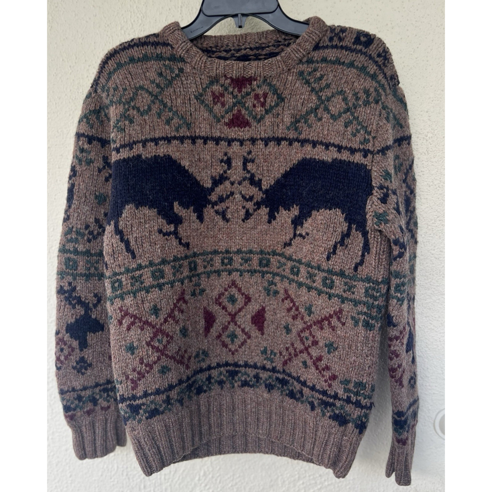 Vintage Polo Ralph Lauren 100% Wool Handknit Deer Aztec Sweater Size XS Thick